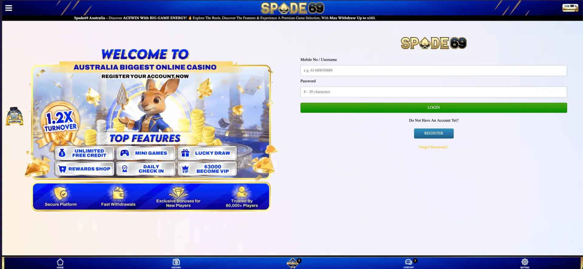 Spade69 Login on Spade69 Casino
