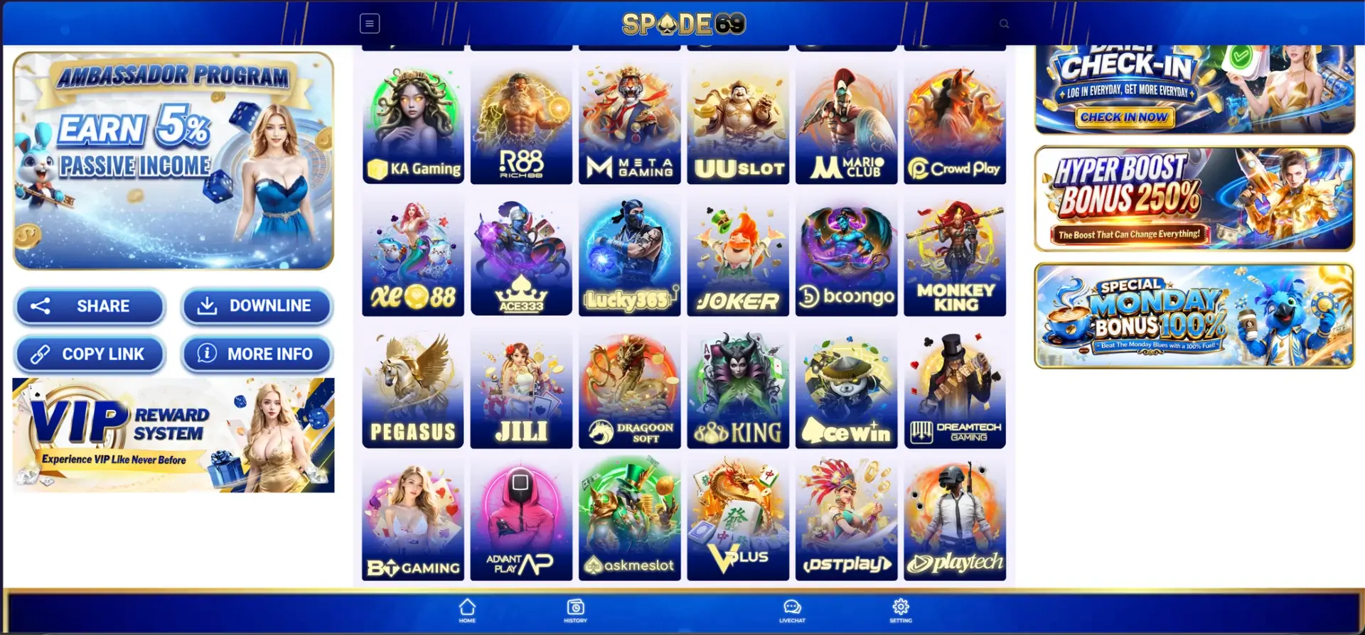 Spade69 casino providers and VIP rewards
