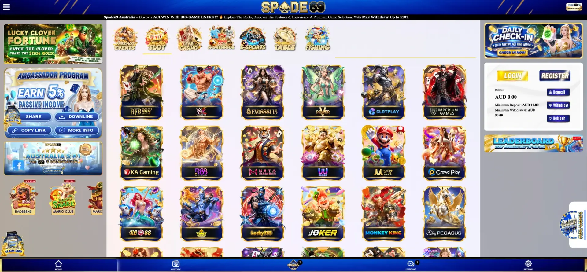 Live casino games and providers at Spade69